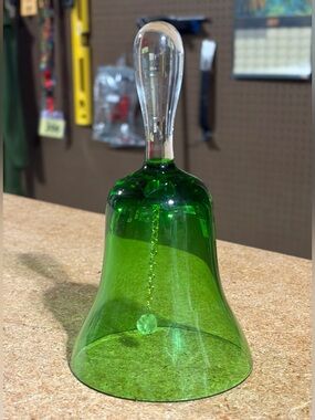 Vintage Hand Blown Emerald Green Glass Dinner Bell